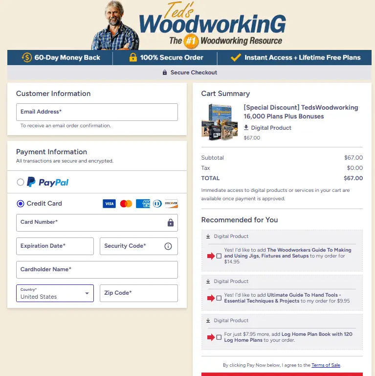 Teds Woodworking Checkout Page